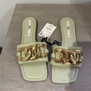 Bundle of 2 Zara  and MARC FISHER Women's Mint Sandals with Gold Chain